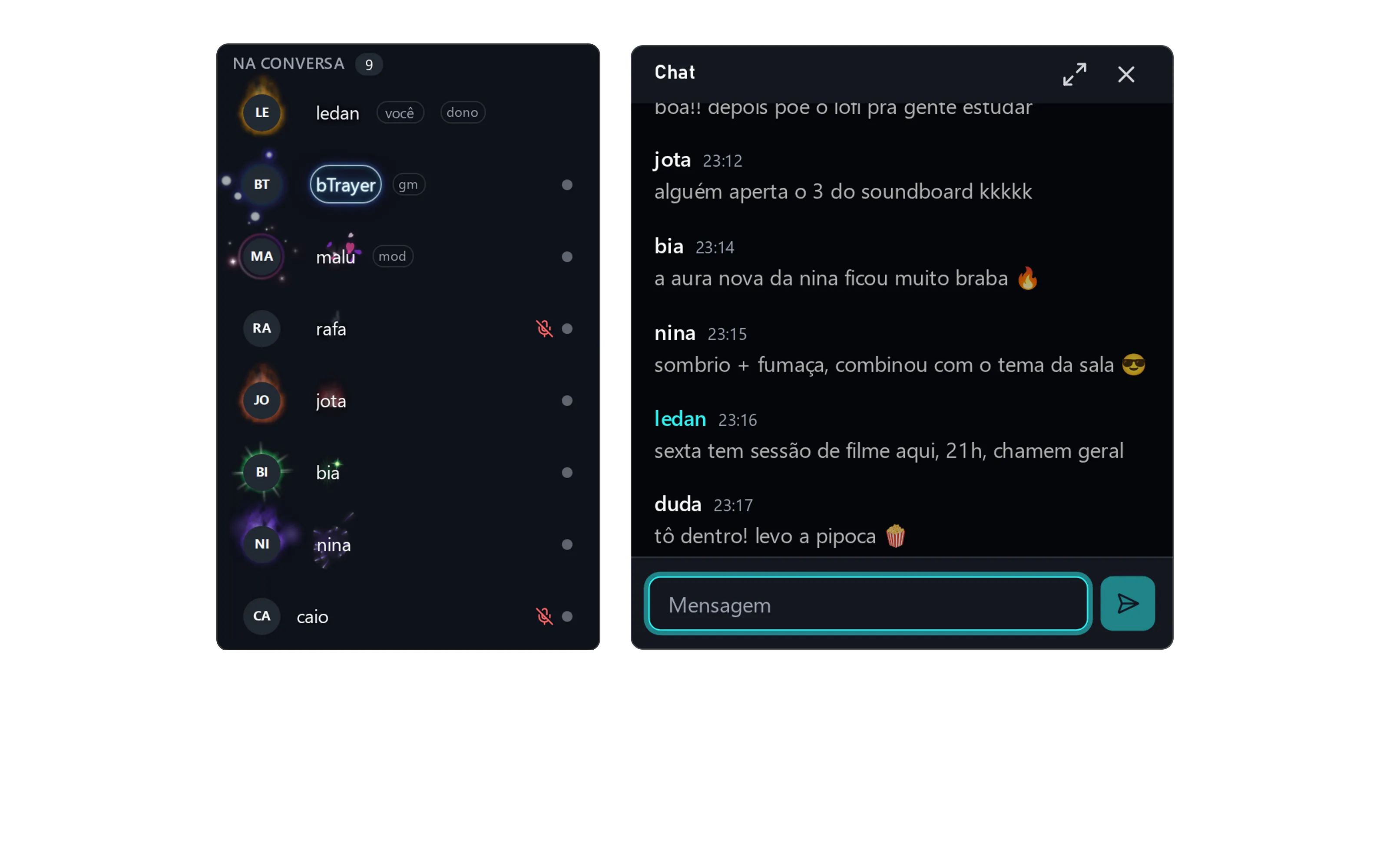 List of who's in the conversation next to the room chat